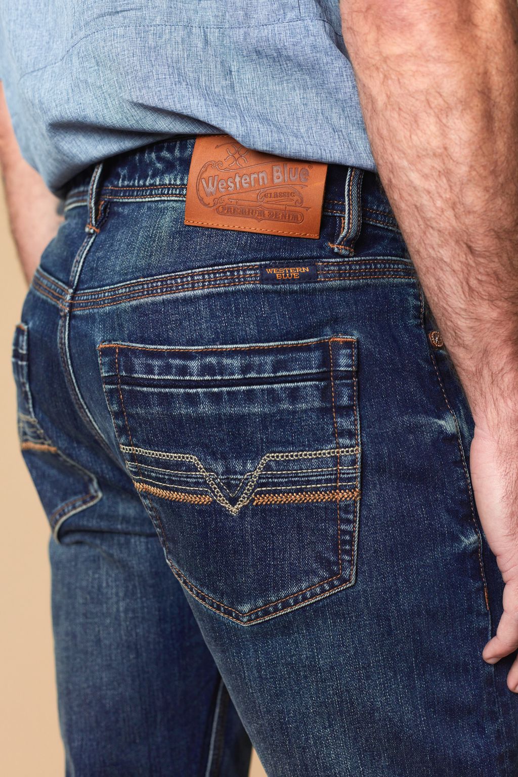 Western Blue Men’s WB-637 Modern Bootcut Jeans – Mid Blue
