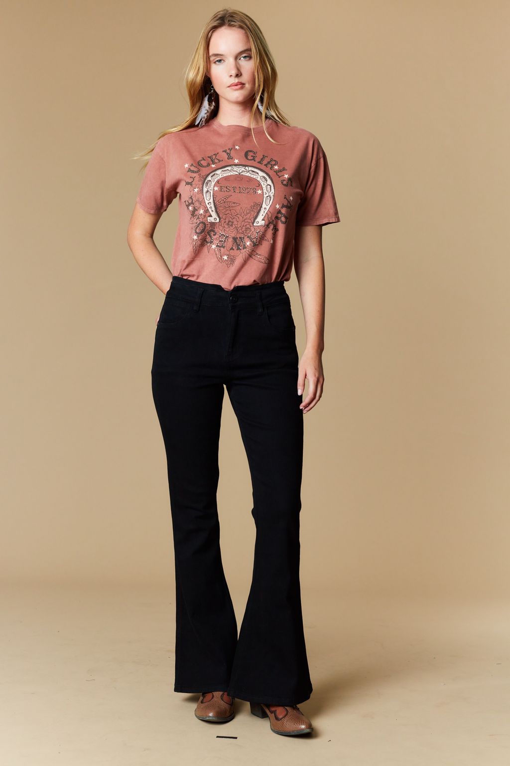 Western Blue Women’s High Rise Black Flare Jeans – Style W2372PF