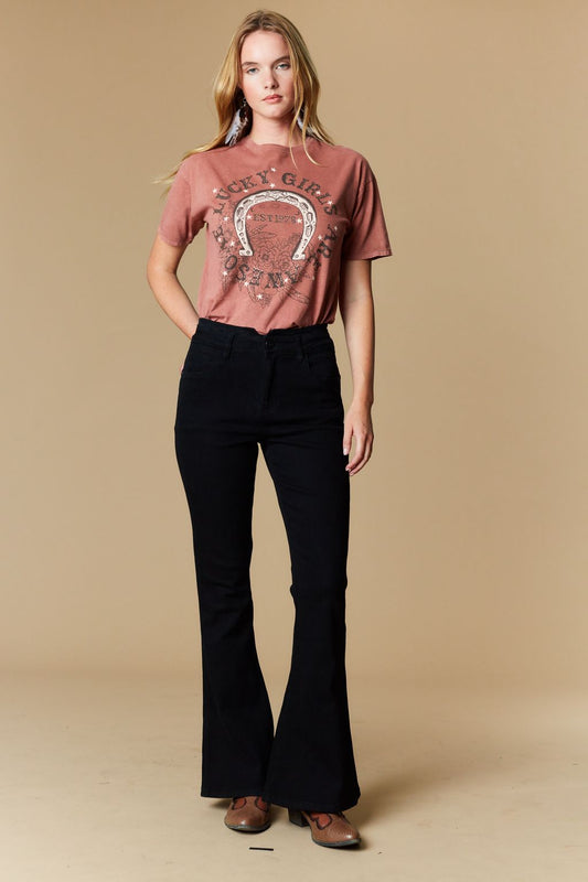 Western Blue Women’s High Rise Black Flare Jeans – Style W2372PF