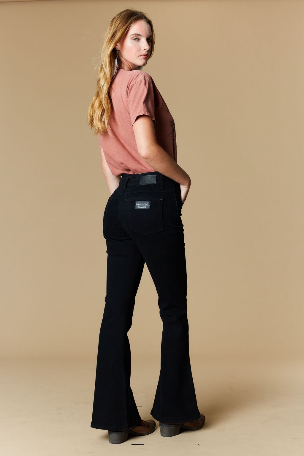 Western Blue Women’s High Rise Black Flare Jeans – Style W2372PF