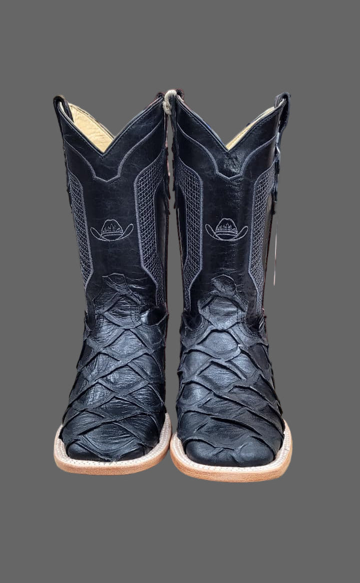 Cowboy City – Black Fish Print Cowboy Boots
