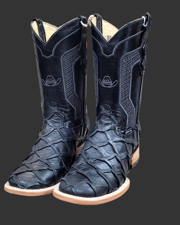 Cowboy City – Black Fish Print Cowboy Boots