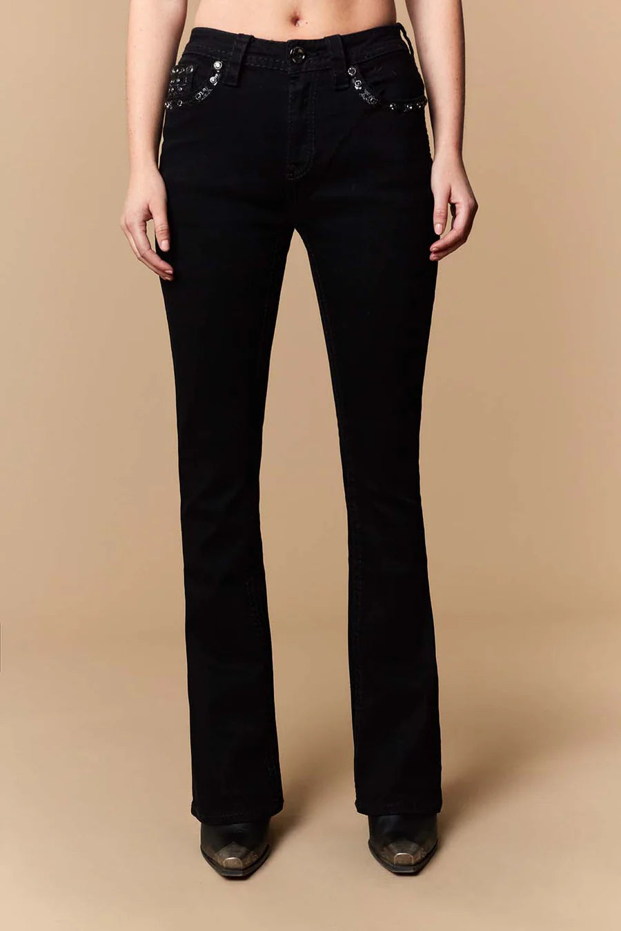 Women's Western Blue Denim W231 Embellished Bootcut Jeans Black