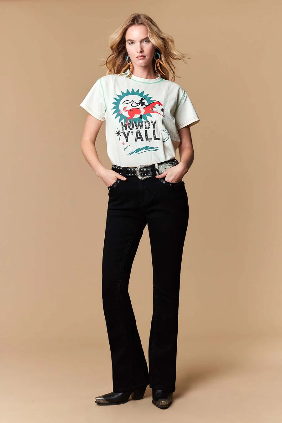 Women's Western Blue Denim W231 Embellished Bootcut Jeans Black