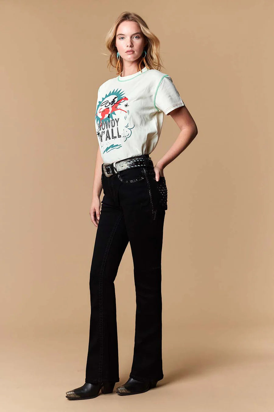 Women's Western Blue Denim W231 Embellished Bootcut Jeans Black