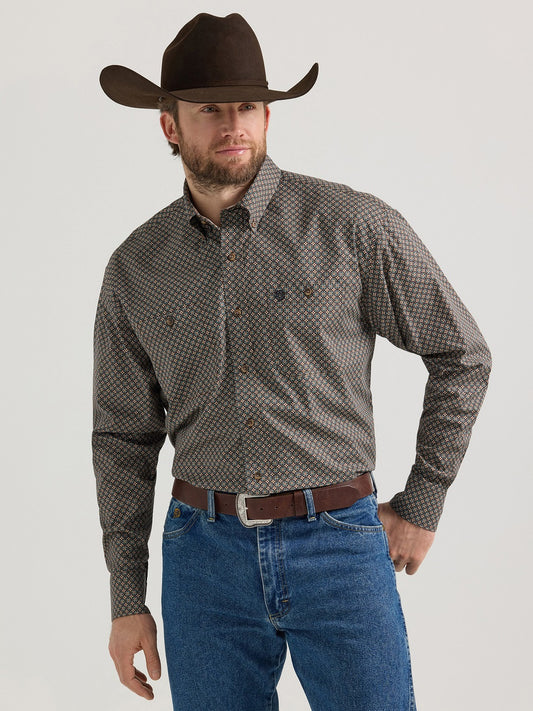 Wrangler George Strait Men's L/S Brown Print Button Shirt 112352736