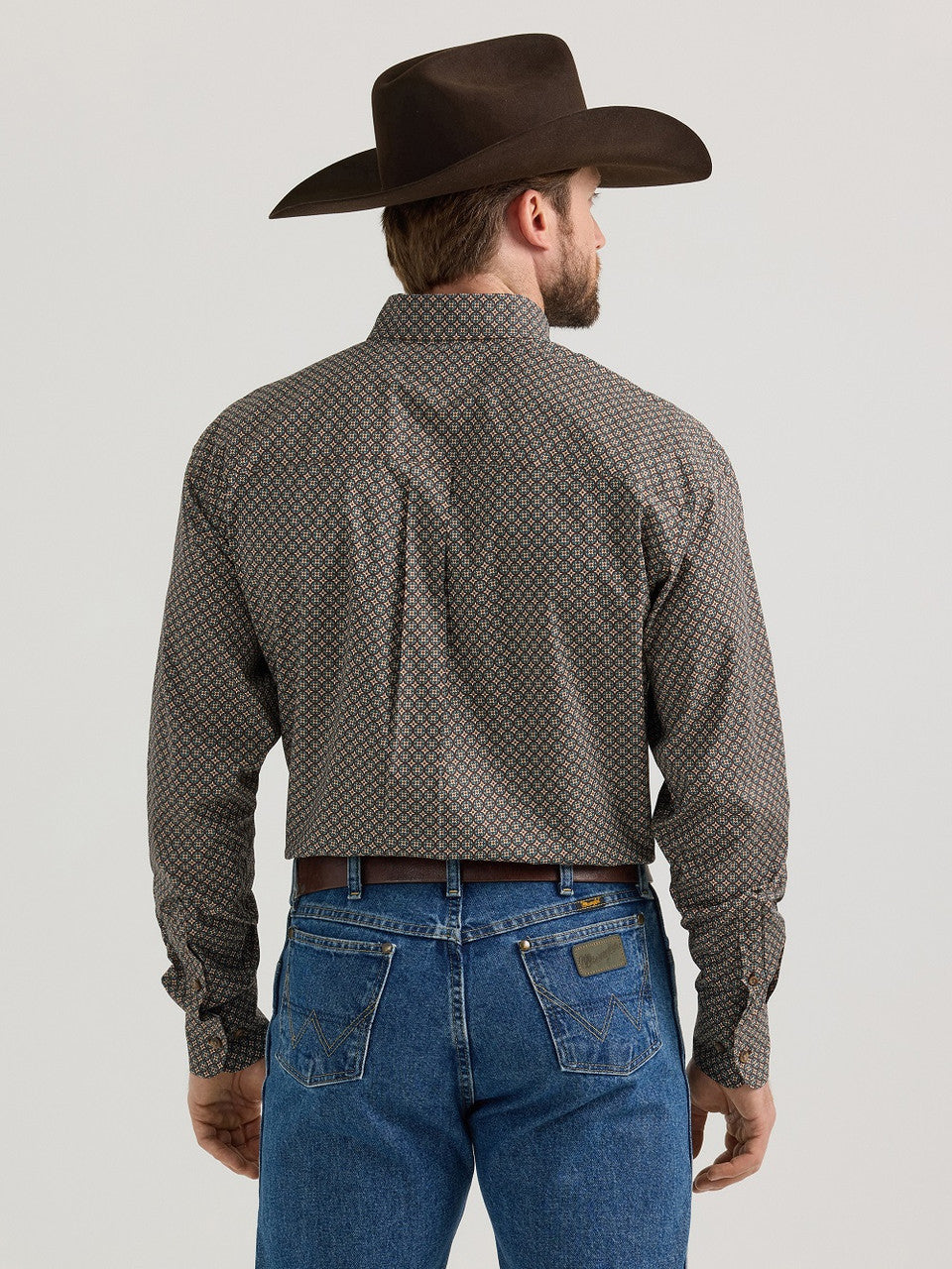 Wrangler George Strait Men's L/S Brown Print Button Shirt 112352736