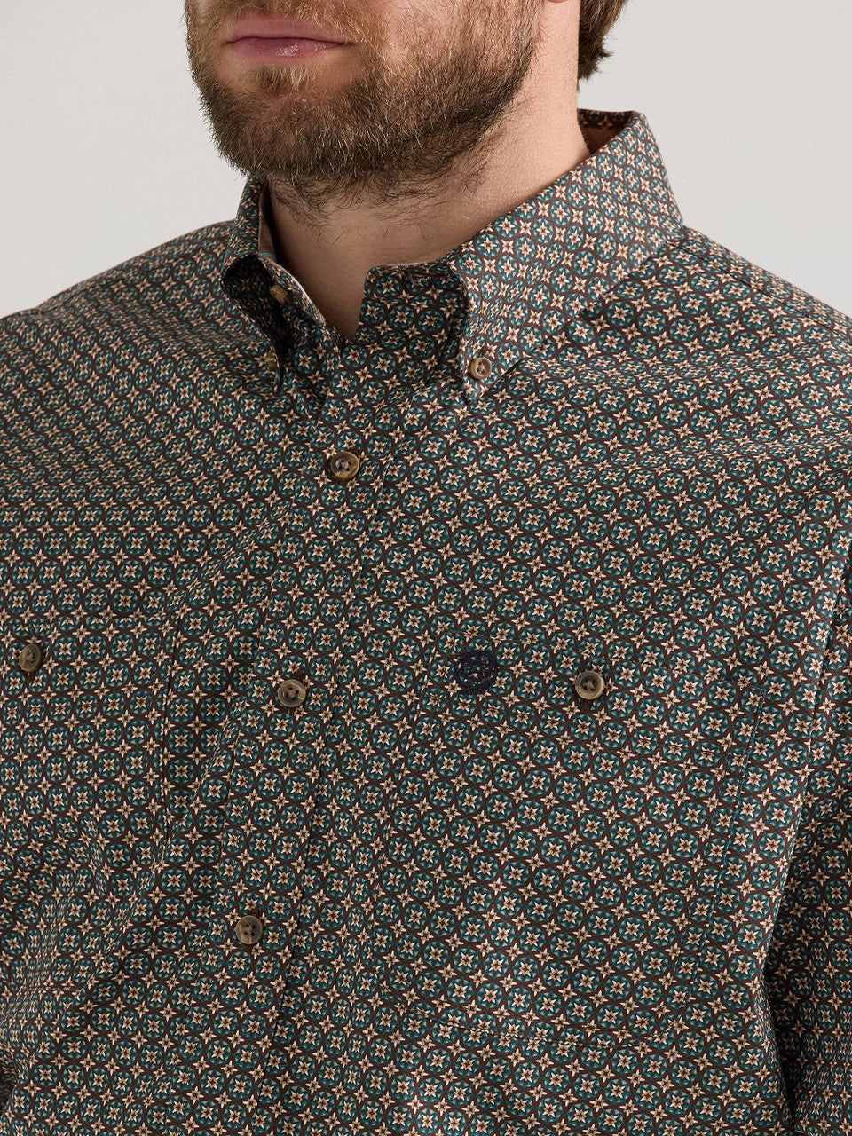 Wrangler George Strait Men's L/S Brown Print Button Shirt 112352736