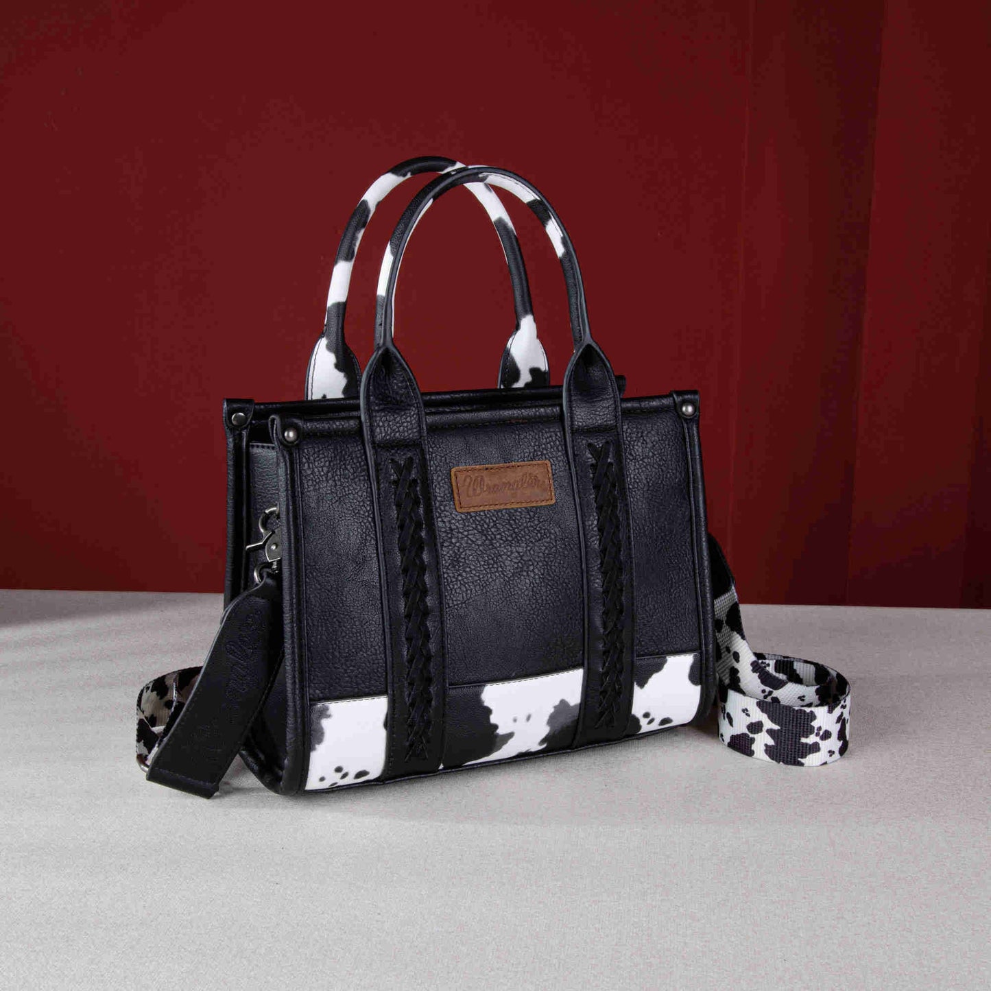 Wrangler Cow Print Crossbody Tote Bag BLACK WG102-8120SBK