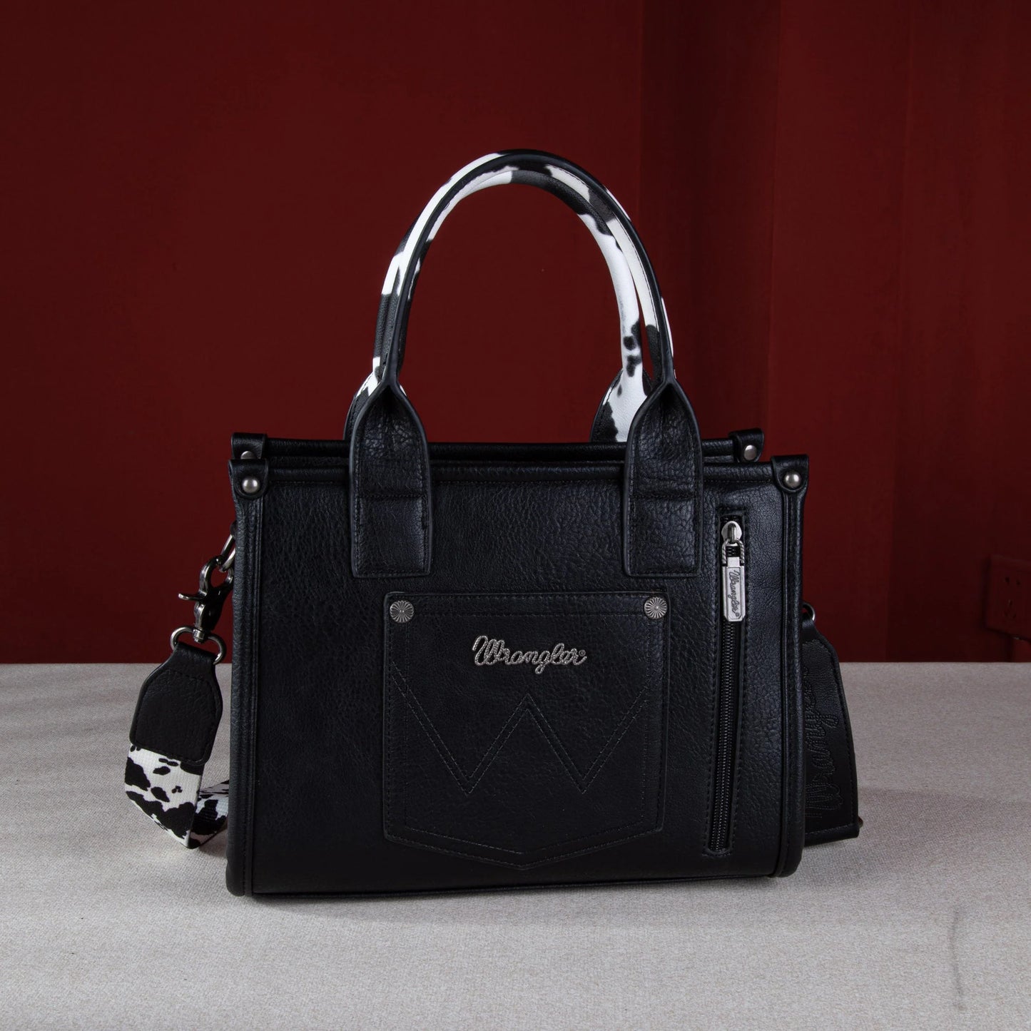 Wrangler Cow Print Crossbody Tote Bag BLACK WG102-8120SBK