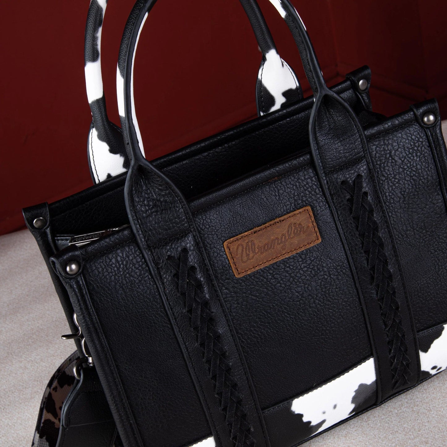 Wrangler Cow Print Crossbody Tote Bag BLACK WG102-8120SBK