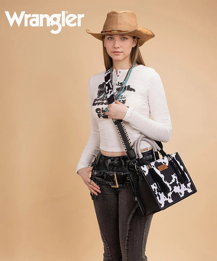 Wrangler Cow Print Rope Handle Tote Bag WG386-8120SBK