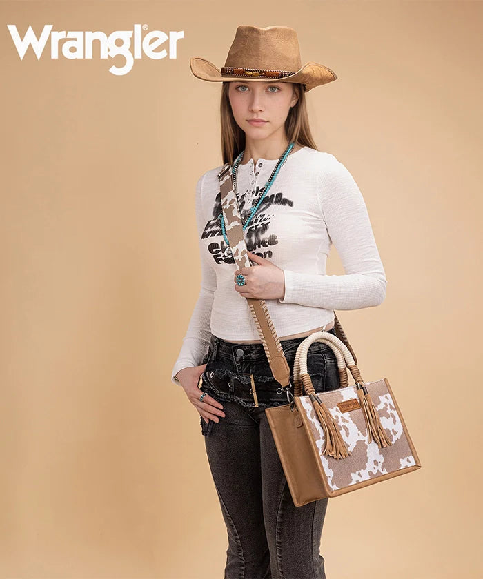 Wrangler Cow Print Rope Handle Tote Bag WG386-8120SKH