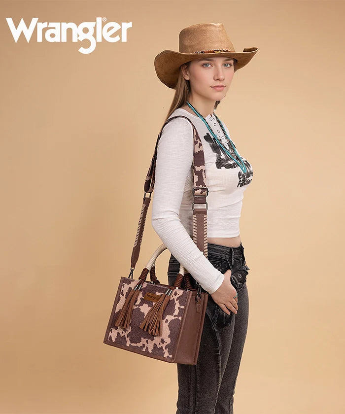 Wrangler Cow Print Rope Handle Tote Bag WG386-8120SLCF