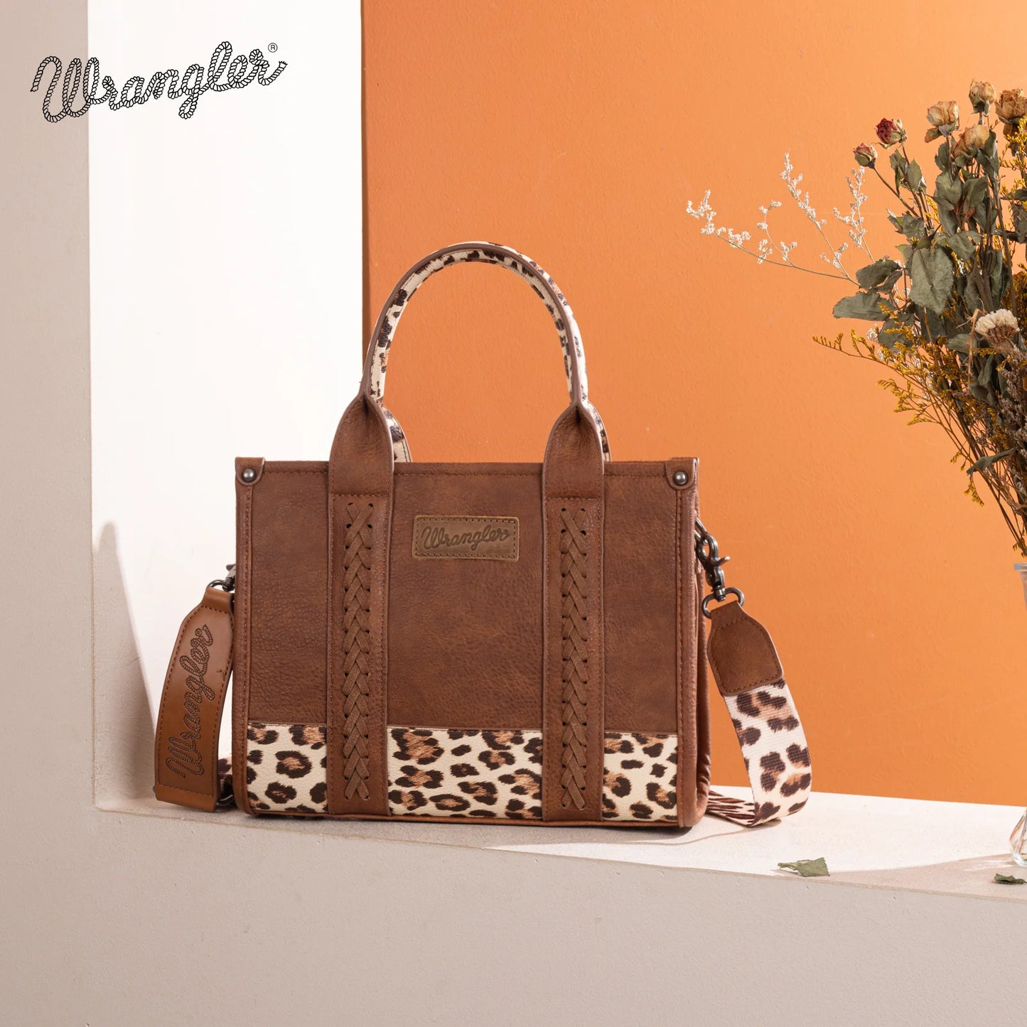 Wrangler Leopard Print Concealed Carry Tote/Crossbody BROWN WG102-8120SLP-BR