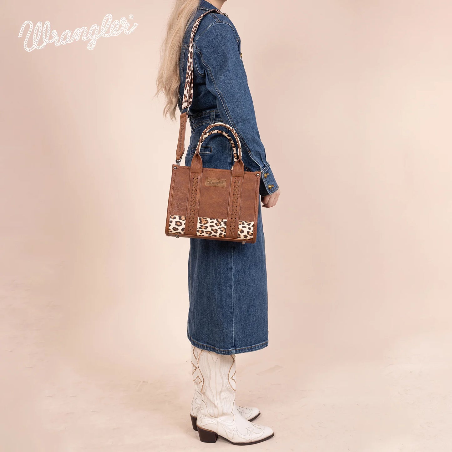 Wrangler Leopard Print Concealed Carry Tote/Crossbody BROWN WG102-8120SLP-BR