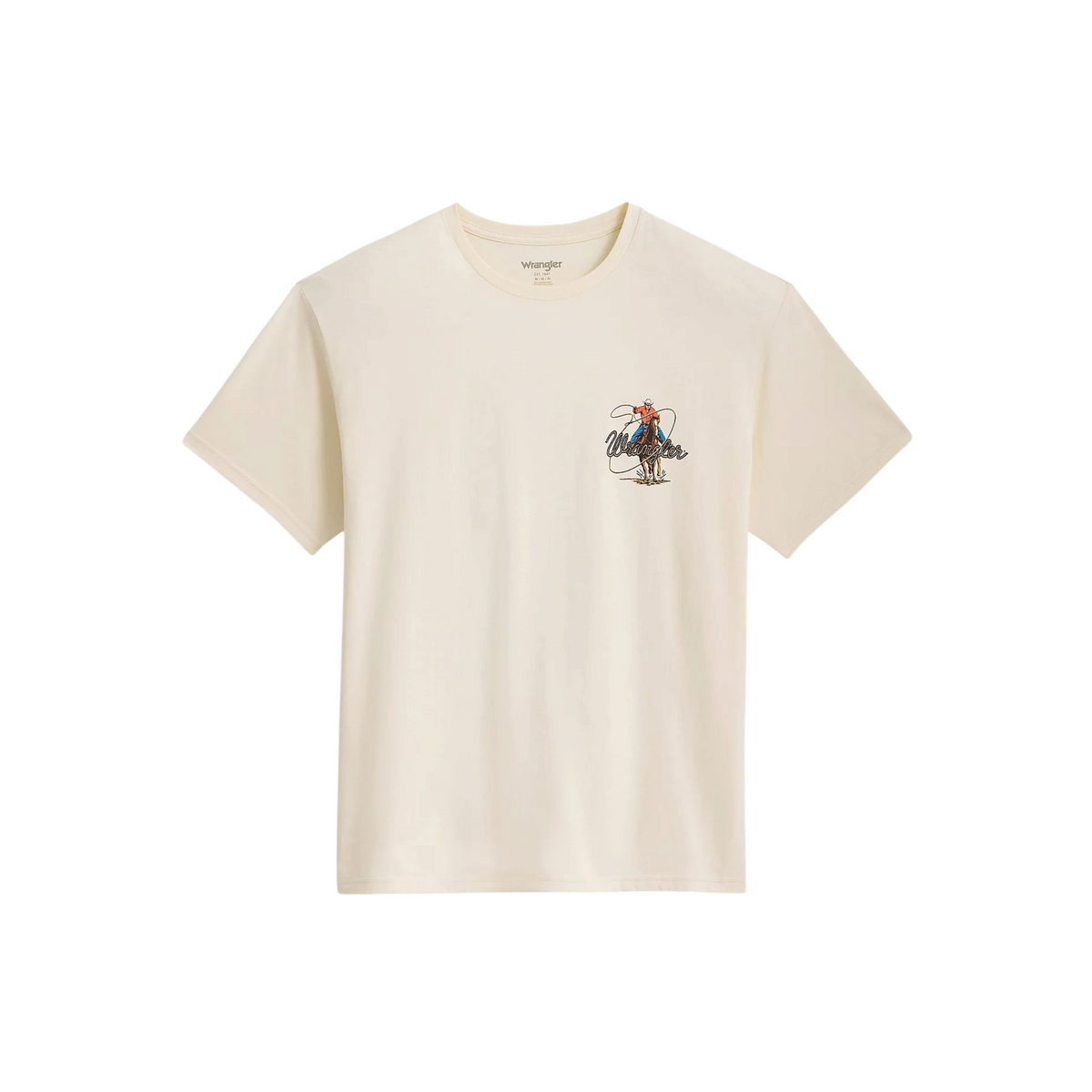 Cowboy City Western Wear Wrangler antique white cotton t-shirt with Roper Action graphic on the chest