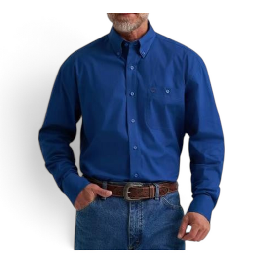 Cowboy City Western Wear Wrangler George Strait blue long sleeve button down shirt with front pocket