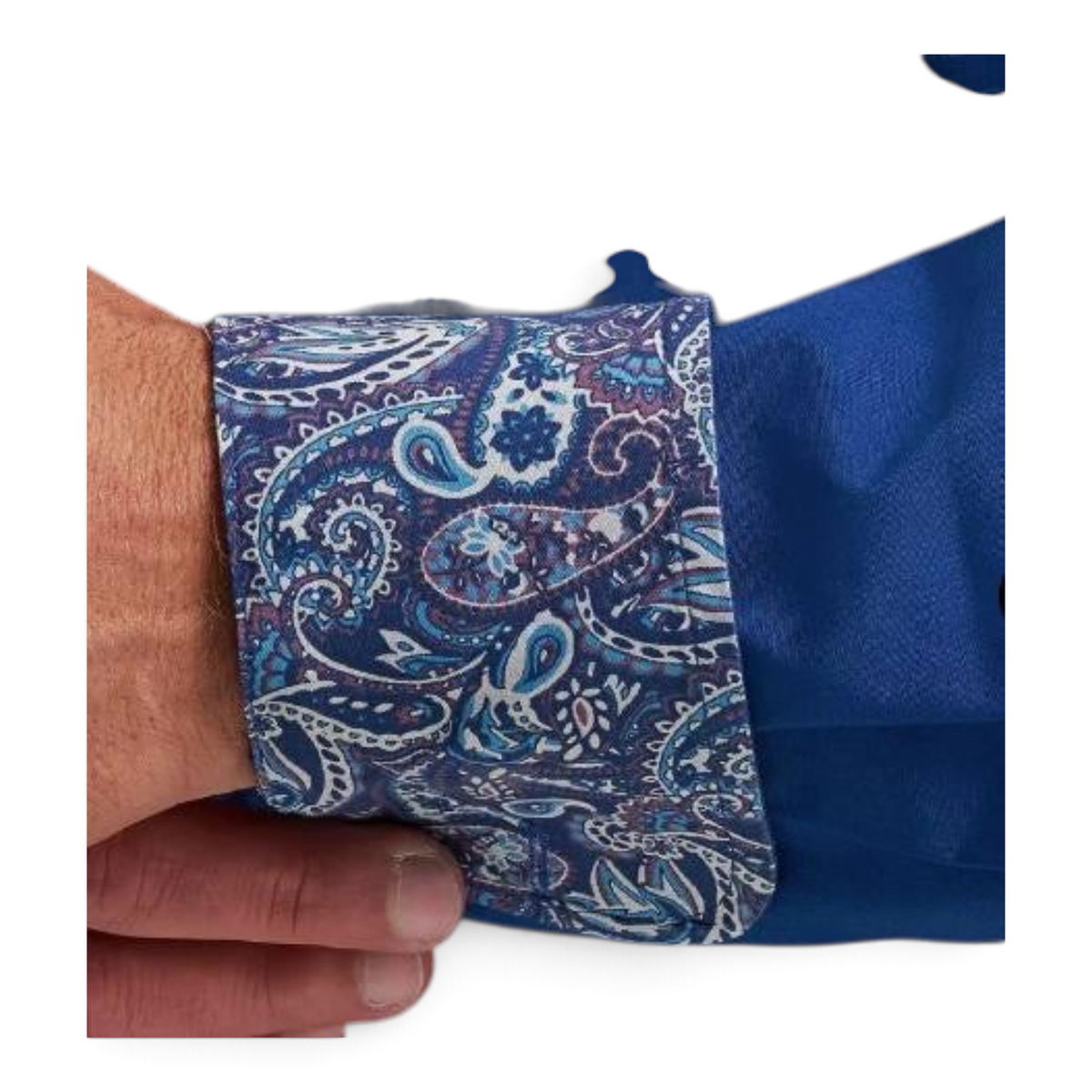 Cowboy City Western Wear Wrangler George Strait blue long sleeve shirt with paisley contrast cuff detail
