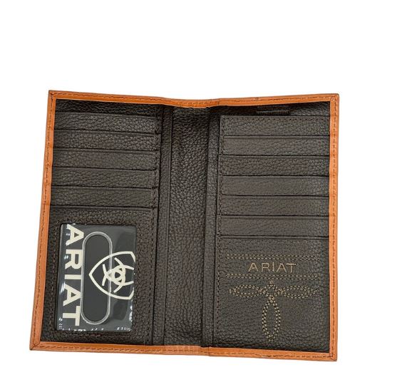 Ariat Brown Leather Men's Rodeo Style Wallet with Floral Embossed Design A3559748