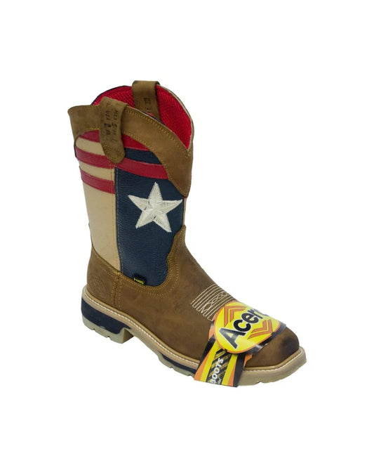 ACERO WORK BOOTS Crazy Cappuccino Whit Flag Top Bicolor Sole Steel Toe AWB20188