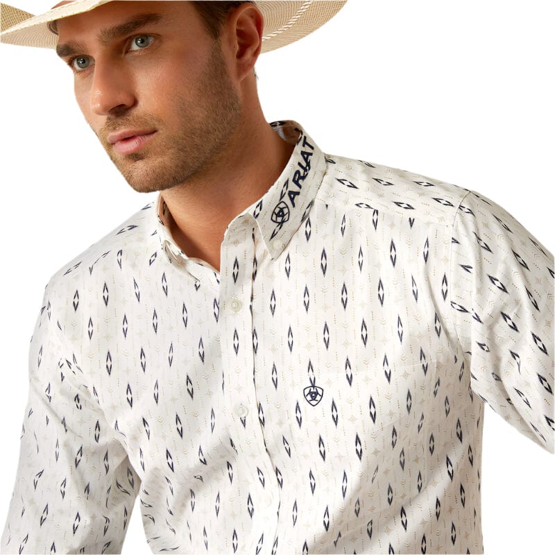 Ariat Mens Fitted Team Perkins FTD LS Shrt White/Navy 10054728