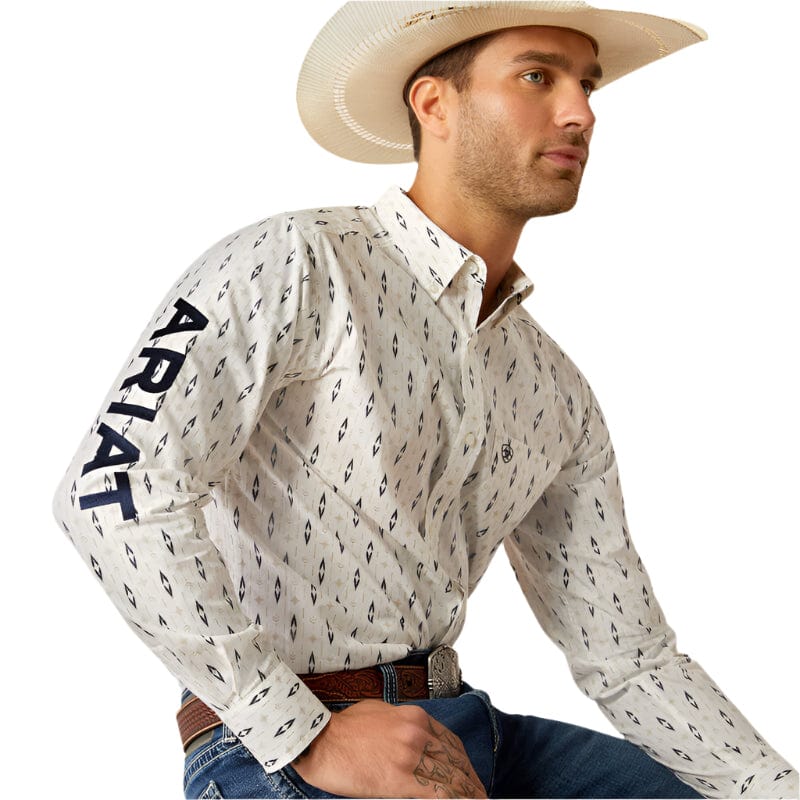 Ariat Mens Fitted Team Perkins FTD LS Shrt White/Navy 10054728
