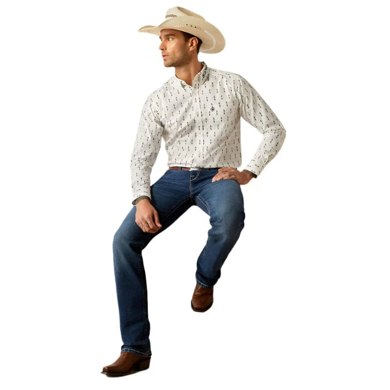 Ariat Mens Fitted Team Perkins FTD LS Shrt White/Navy 10054728