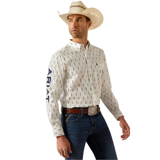 Ariat Mens Fitted Team Perkins FTD LS Shrt White/Navy 10054728