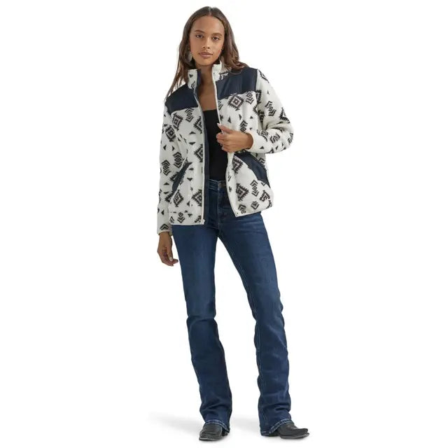 Wrangler Women's Sherpa Full Zip Jacket, White/Black - 112353130