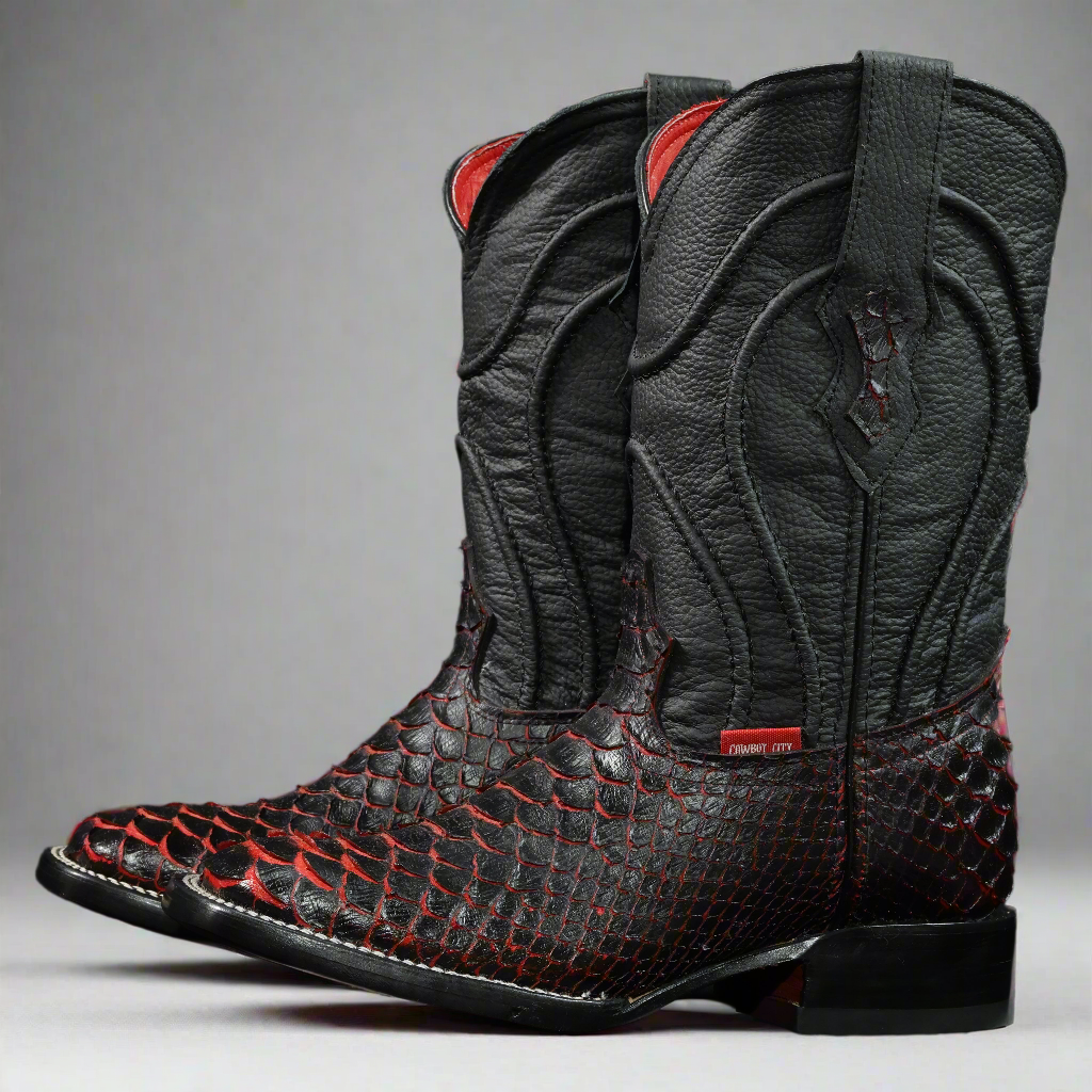 Python Cowboy Bit Cowboy City Python Black Cherry Square Toe – Cowboy City Western Wear
