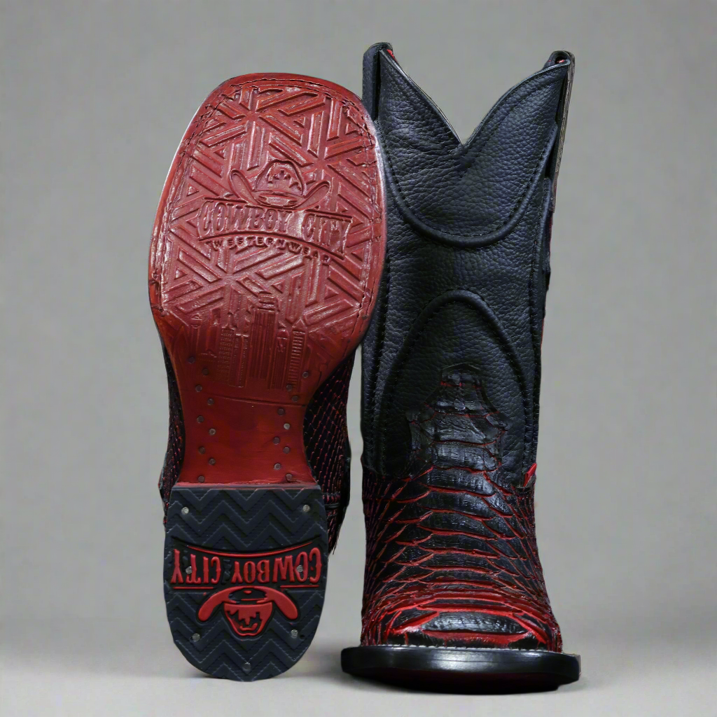 Cowboy City Python Black Cherry Square Toe