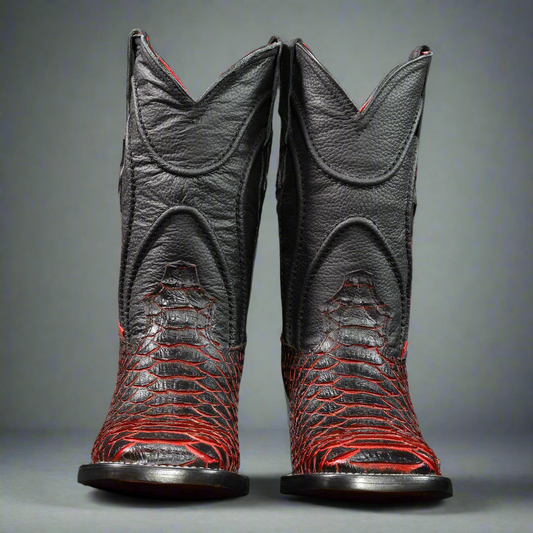 Cowboy City Python Black Cherry Square Toe