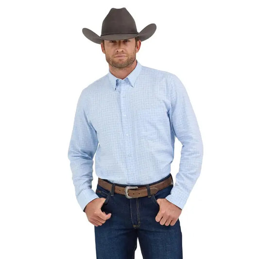 Wrangler Men's Cody Johnson Long Sleeve Woven Button Down Shirt, Blue - 112357680