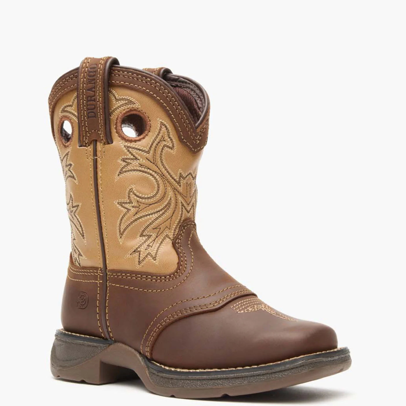 Cowboy City Western Wear Durango Boys' Lil Rebel western boots in brown leather with a broad square toe and pull tabs