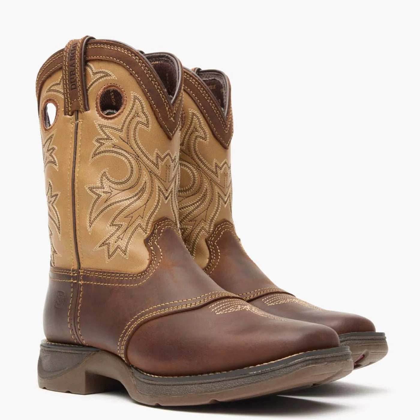 Cowboy City Western Wear Durango boys' brown leather western boots with broad square toe and decorative stitching