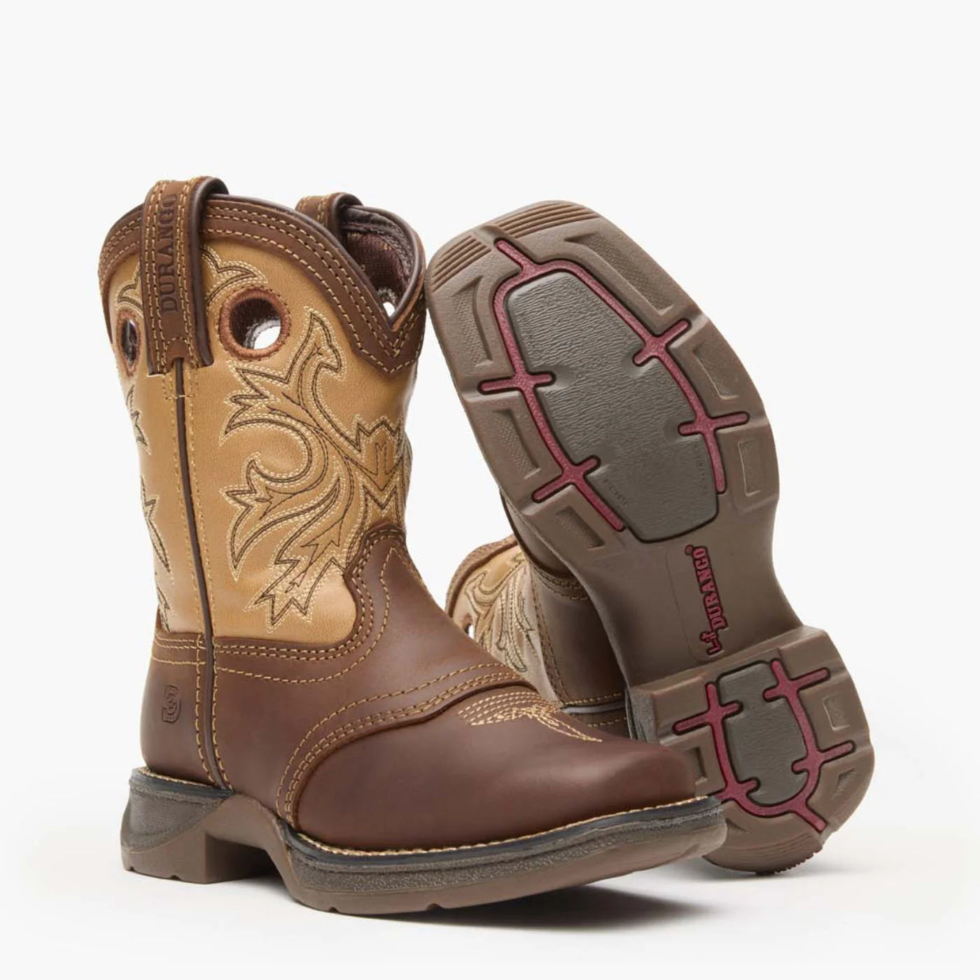 Cowboy City Western Wear Durango boys' Lil Rebel brown leather western boots with a broad square toe and rubber sole
