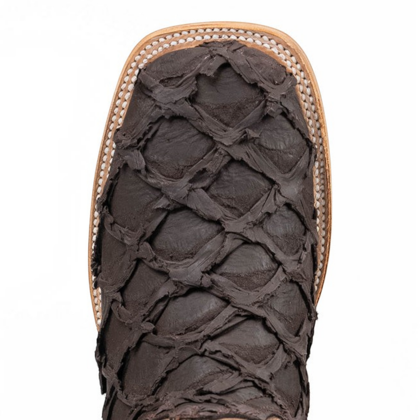 Cowboy City Western Wear Bradley matte brown pirarucu leather cowboy boot with a square toe and double stitched welt