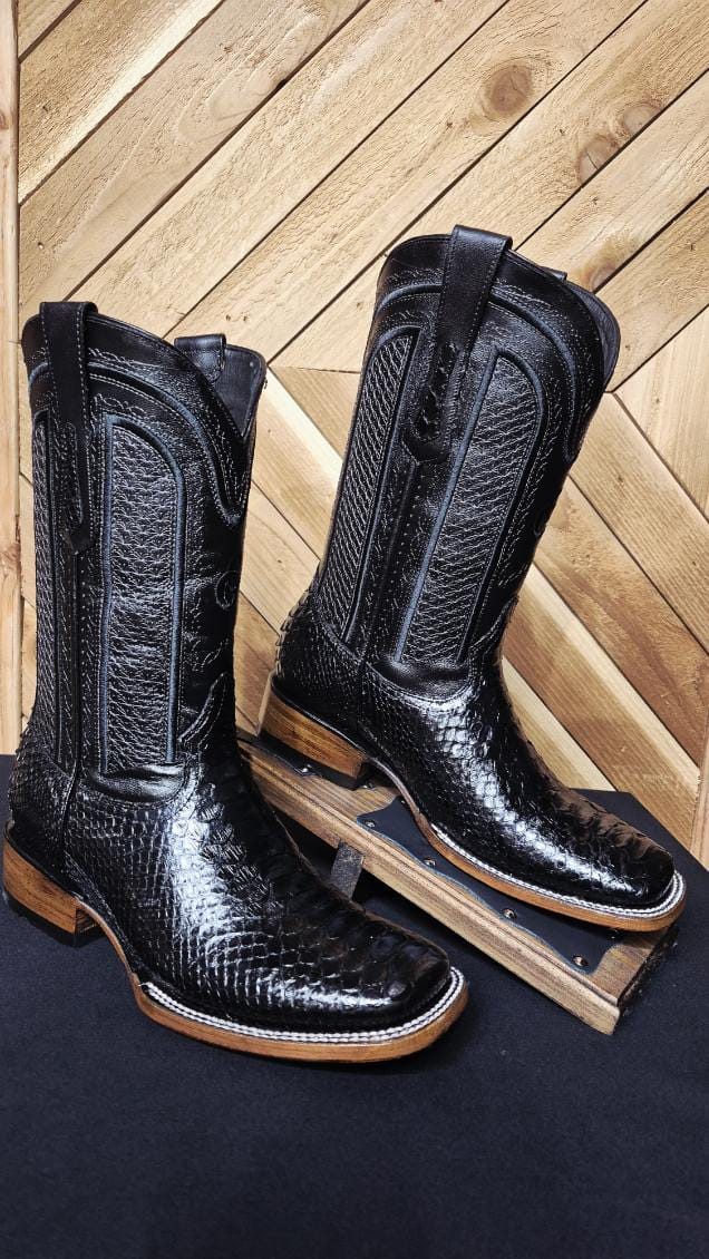 Cowboy City Obsidian Black Square Toe Mens Boots