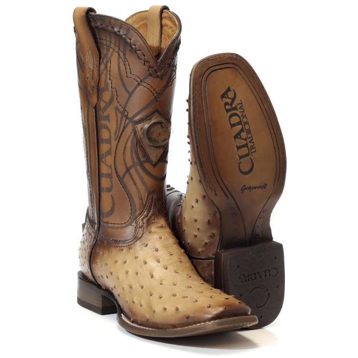 Cuadra CU468 Men's Flame Oryx Ostrich Laser & Embroidery Square Toe