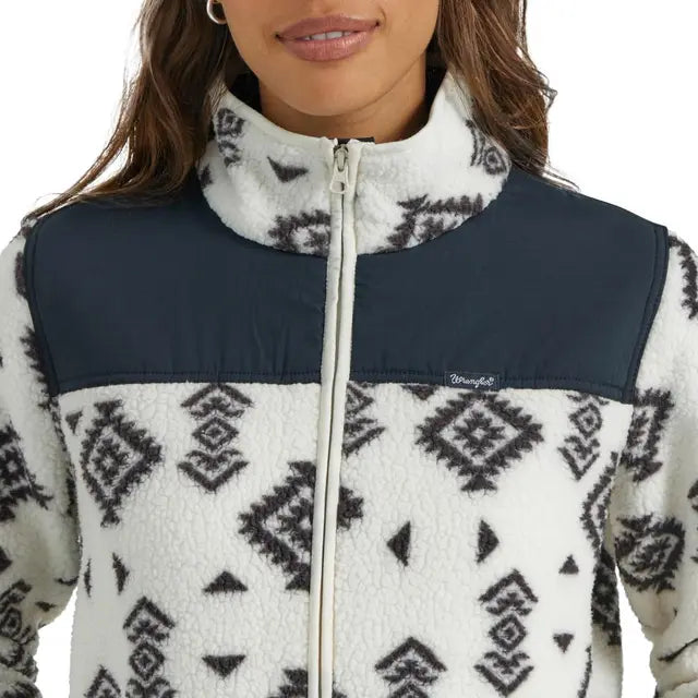Wrangler Women's Sherpa Full Zip Jacket, White/Black - 112353130