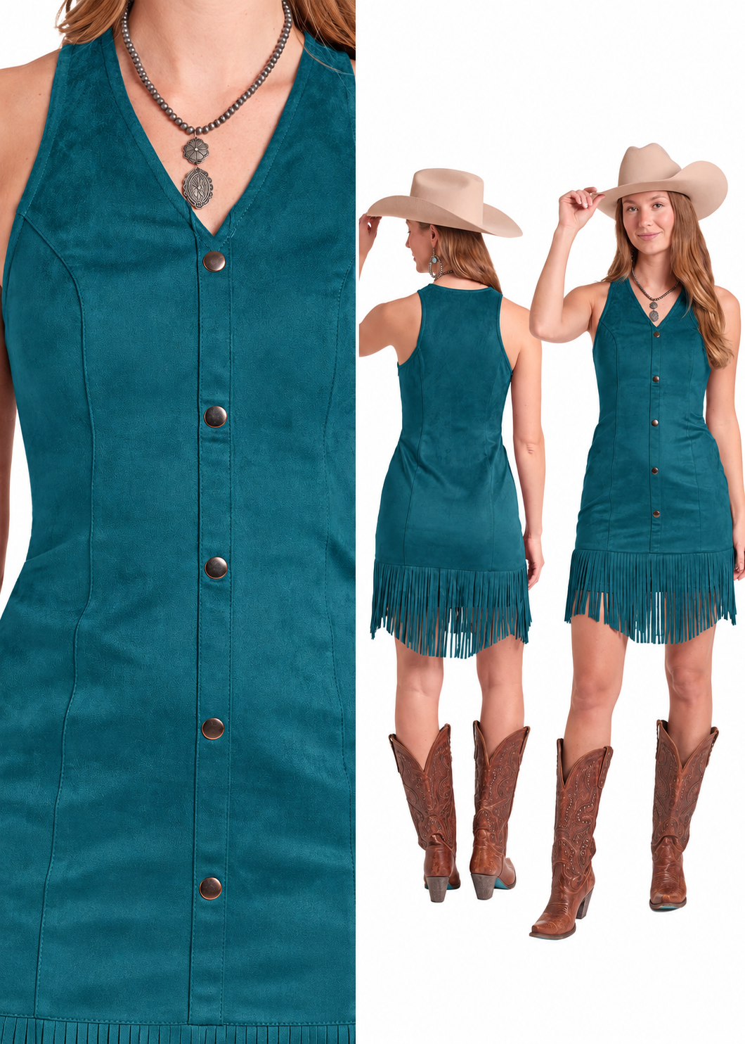 Rock & Roll Denim Women's Teal Microsuede V-Neck Dress BWD1R09369