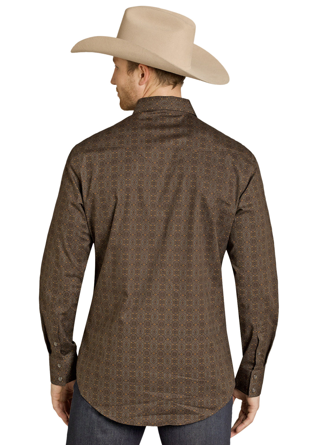 Rock & Roll Denim Men's L/S Dark Brown Medallion Print Button Shirt BMB2S07637