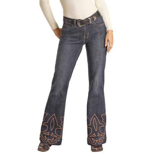 Rock & Roll Women's Mid Rise Stretch Trouser Jeans - Dark Wash