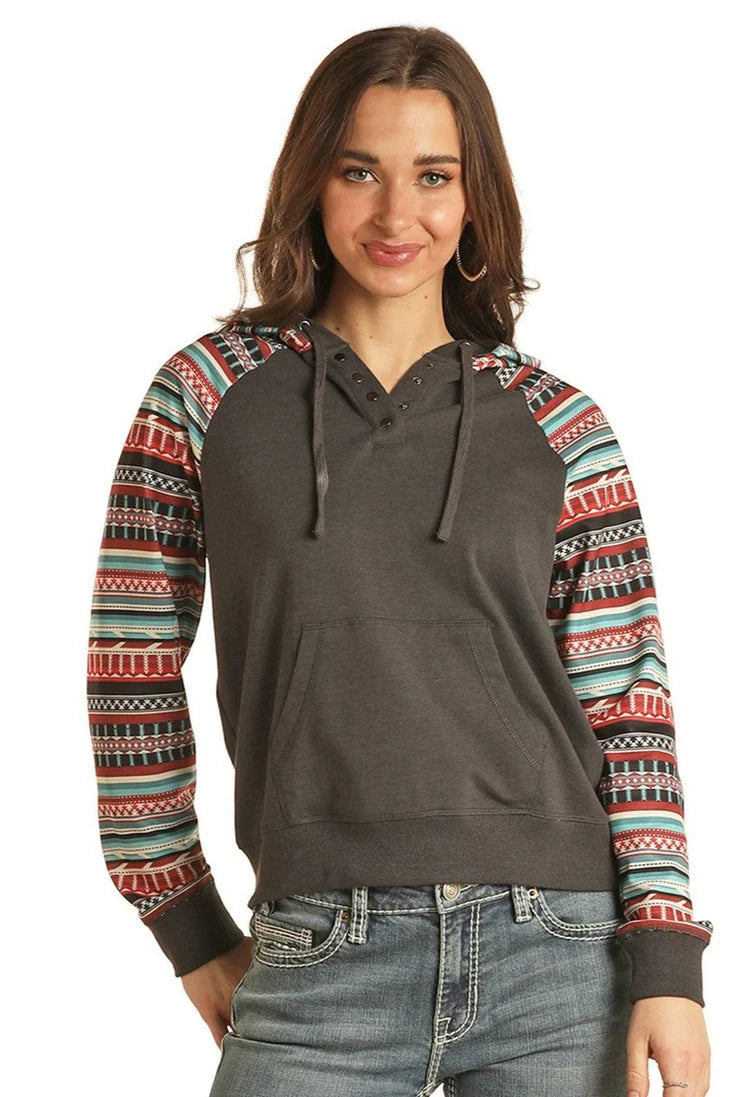 ROCK AND ROLL WOMANS AZTEC SLEEVES HOODIE (BW94T02681)