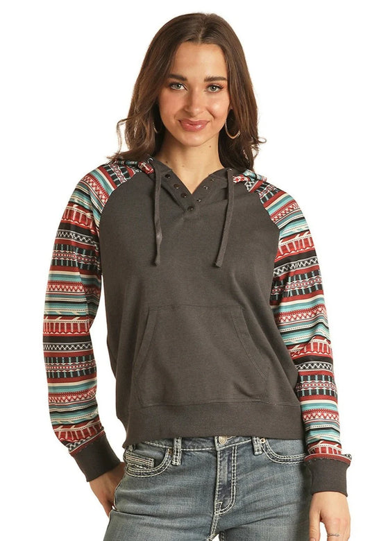 ROCK AND ROLL WOMANS AZTEC SLEEVES HOODIE (BW94T02681)