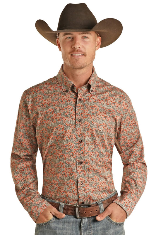 Rock and Roll Denim Men's Regular Fit Paisley Long Sleeve Button Shirt BMB2S02139