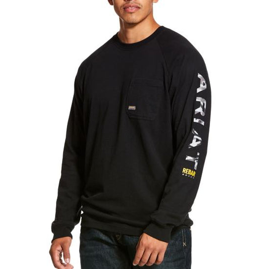 Ariat Men's Rebar Cotton Strong Graphic LS T-Shrit Heather Black 10027903