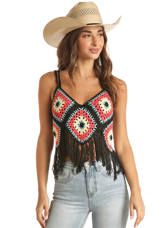 Rock & Roll Women Top  Teal Tank With Fringe RRWT20RZOB