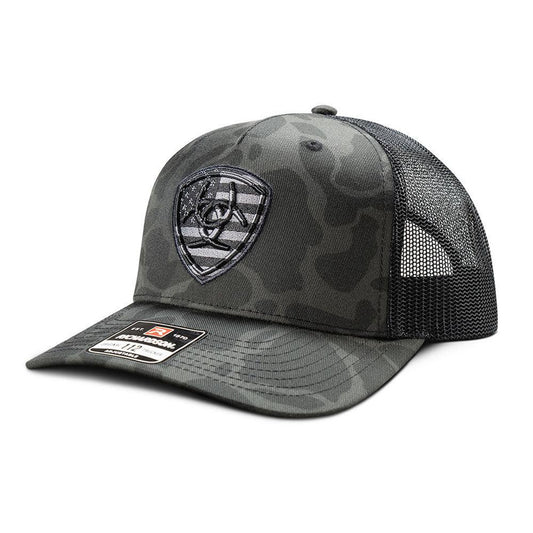 Ariat Men's Black & Gray Camo Flag Shield Logo Patch Cap A300092866